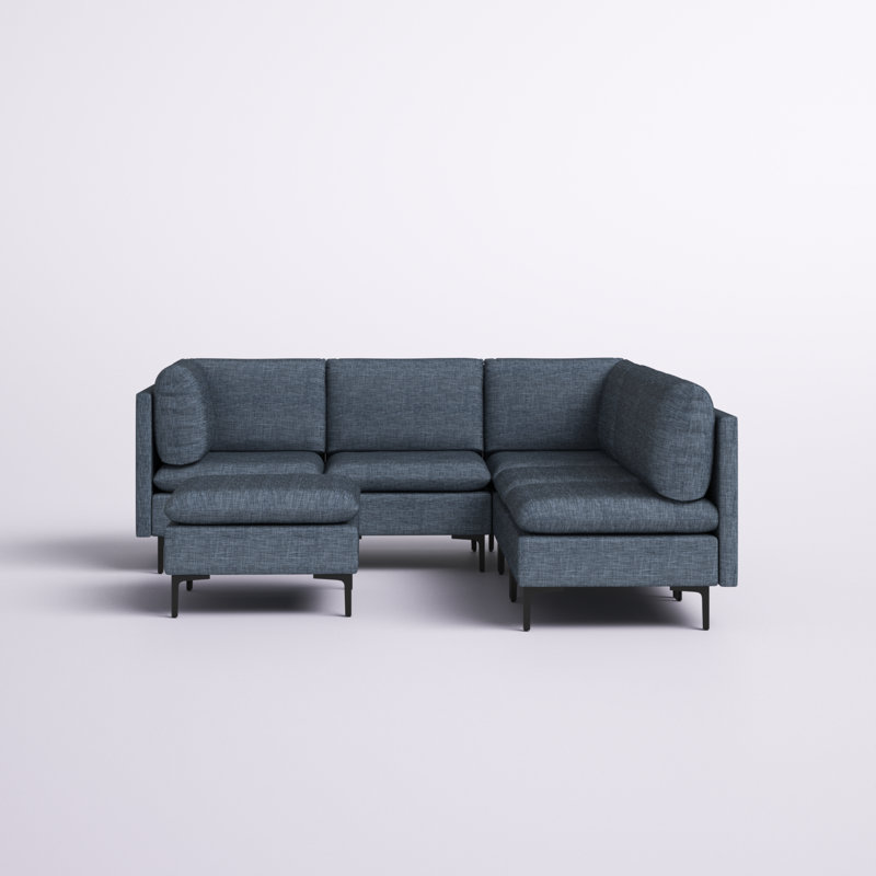 Avary Upholstered L-Shaped Sectional Reversible, Blue Linen Blend