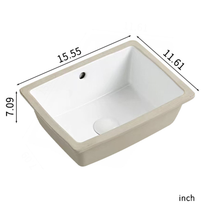 Lavabo de salle de bain rectangulaire encastrable 16 po sous le comptoir en porcelaine blanche