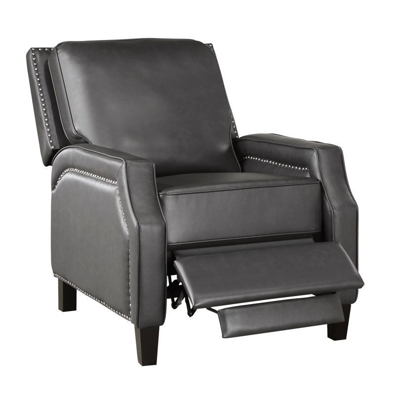 Chaise inclinable de style transitionnel en gris, en bois massif et en contreplaqué, siège inclinable en mousse gris, dossier amovible, confortable