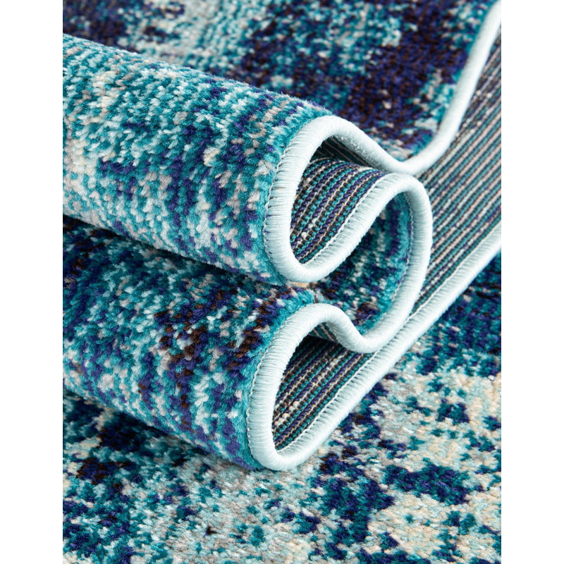 Tapis bleu à motif abstrait Rizer, Round 4'1"