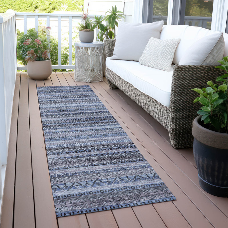 Machine Washable Indoor/Outdoor Xhevrie Blue Rug, Runner 2'3" x 7'6"