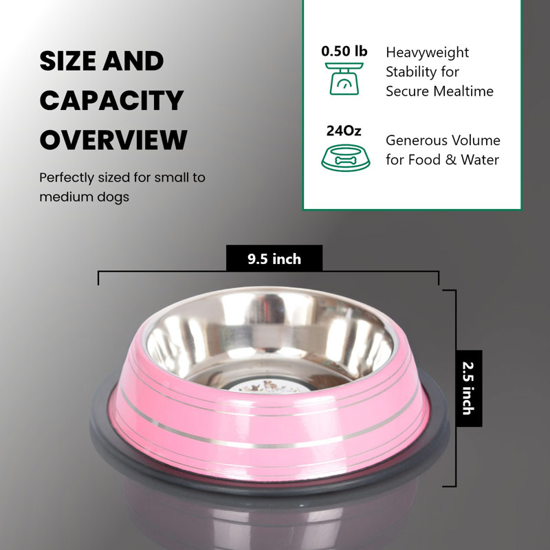 Bol anti-dérapant pour animaux, Rose, Moyen (3 tasses / 24 oz liquides)