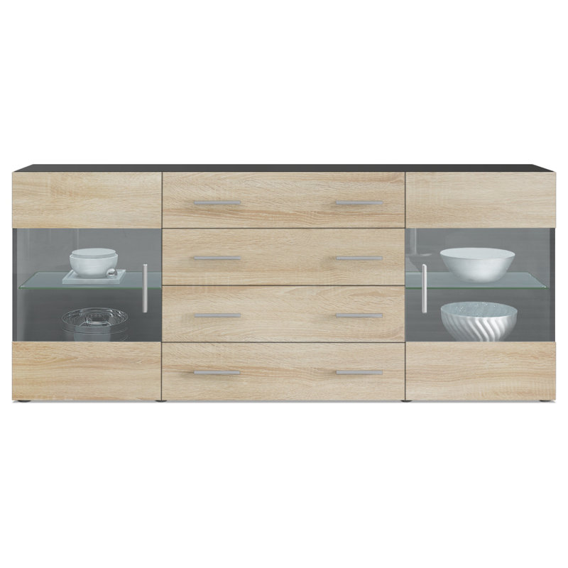 Bari 166cm Sideboard, No, Black (matt)/Oak