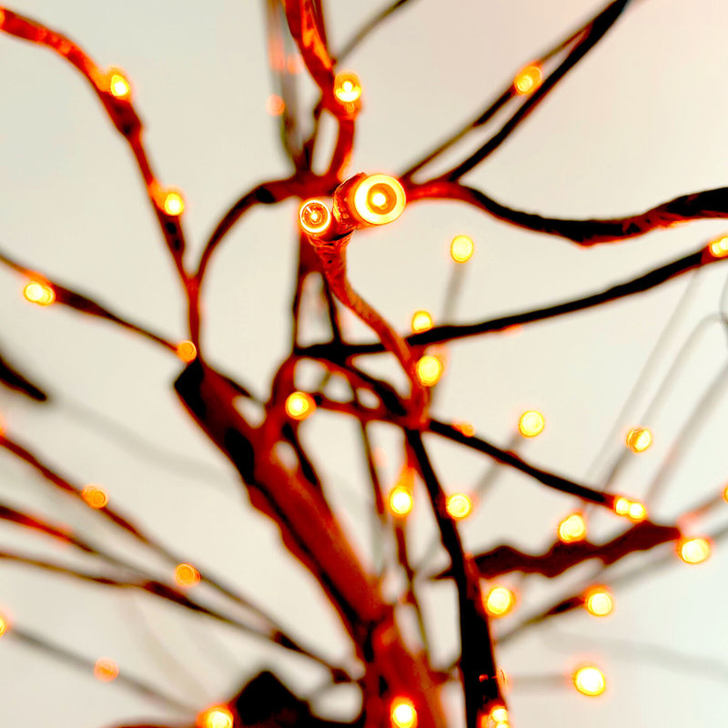 Set of 3 Black Halloween Trees with Orange LED Lights