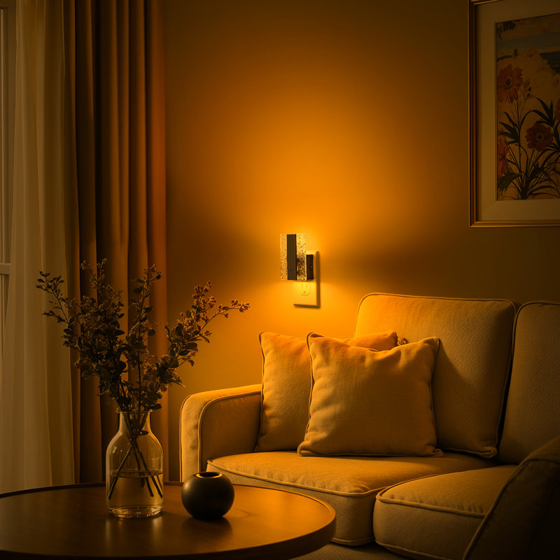 2 Pack Black Amber Modern Square Night Light With Sliding Dimmer