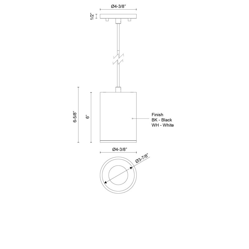 Luminaire suspendu à DEL 36 po Lorna de 6 po (4 po de diamètre) noir optique, Noir