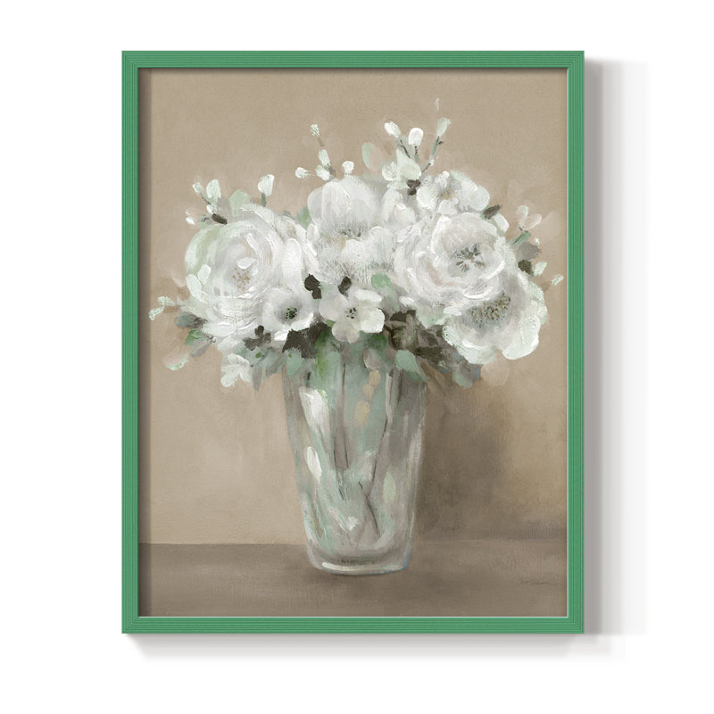White Blooms Framed Print - Solid Wood, 21" H x 17" W, Green