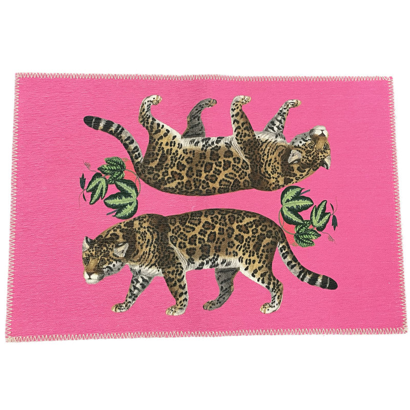 Leopard Seeing Double Microfiber Rectangle Washable Rug, Hot Pink, Rectangle 5' x 7'