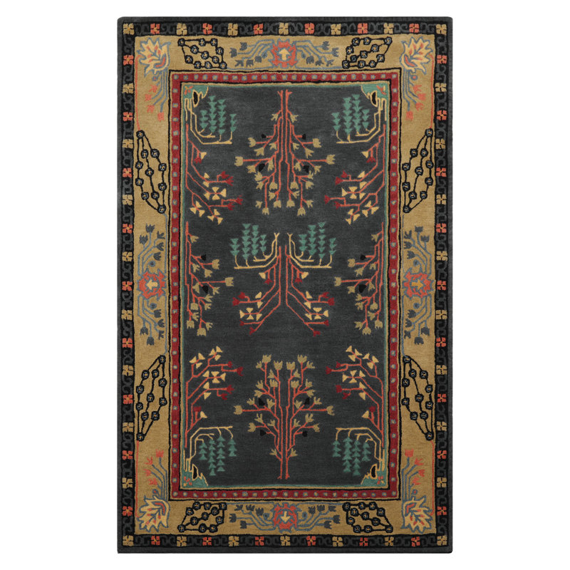 Tapis multicolore en laine touffeté à la main, Rectangle de 5 pi x 8 pi