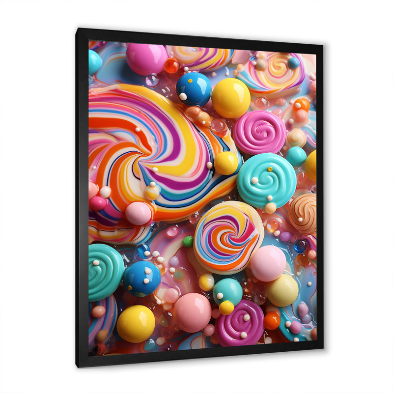 Coloré, bonbon sucré, élégance - art mural Pop Art, H 20 po x l 12 po x P 1 po, Cadre simple noir