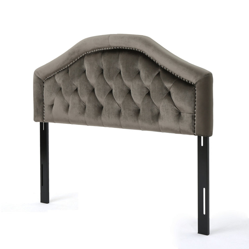 Tête de lit capitonnée et capitonnée, tête de lit en bois massif avec pieds en métal durable, tête de lit à hauteur réglable avec garniture cloutée dans la chambre à coucher