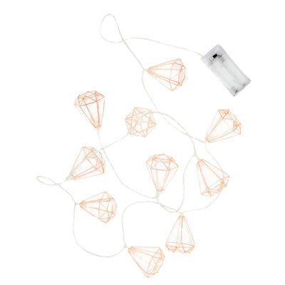Rose Gold Diamond String Lights - 10 Warm White LED Lights on Copper Wire, 4.5ft Lighted Length - Decorative Lighting for Bedroom, Dorm, Shelf or Wal