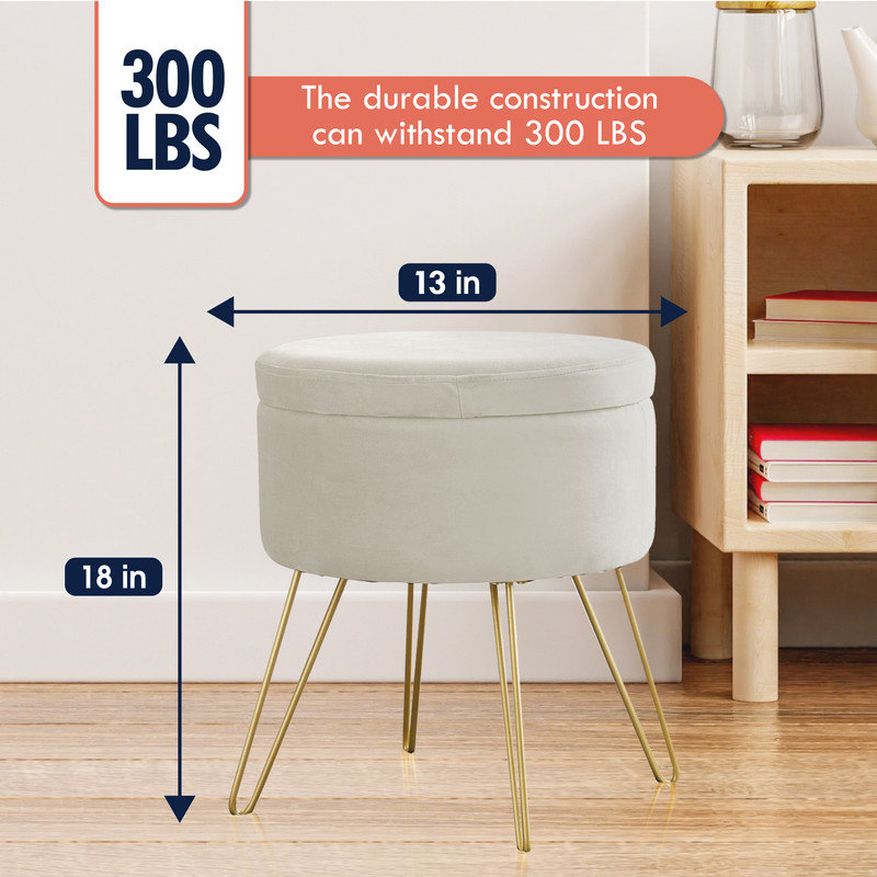 Rhavyn Velvet Ottoman, Cream Velvet