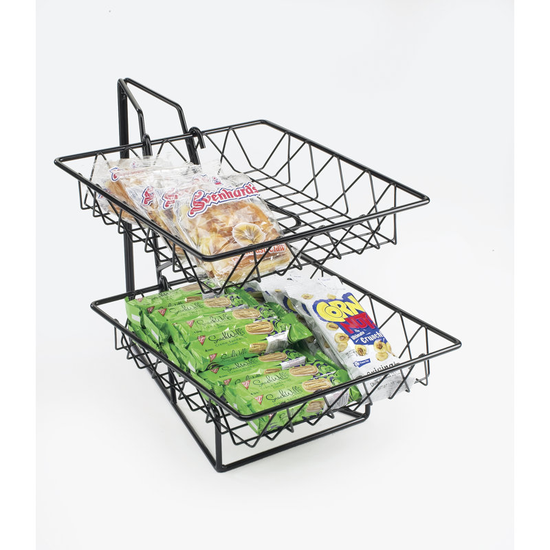 Black Metal Two-Tier Square Food Display Stand