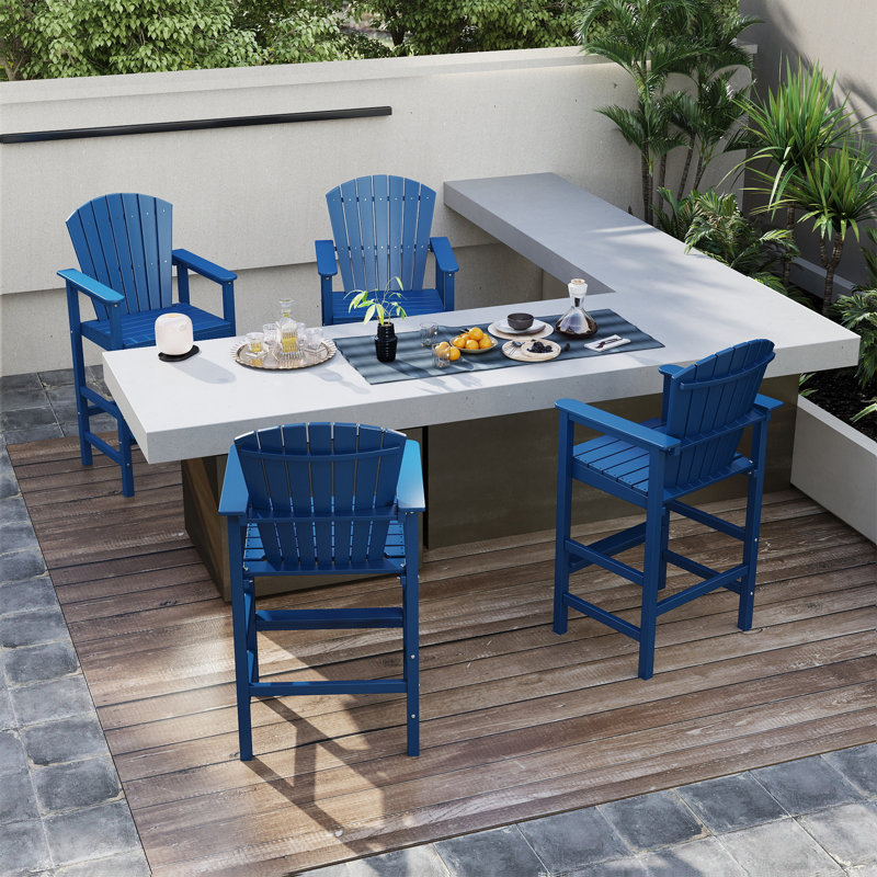 Ensemble de 2 chaises hautes Adirondack, plateau en Hdpe avec plateau de connexion et deux porte-gobelets, Bleu