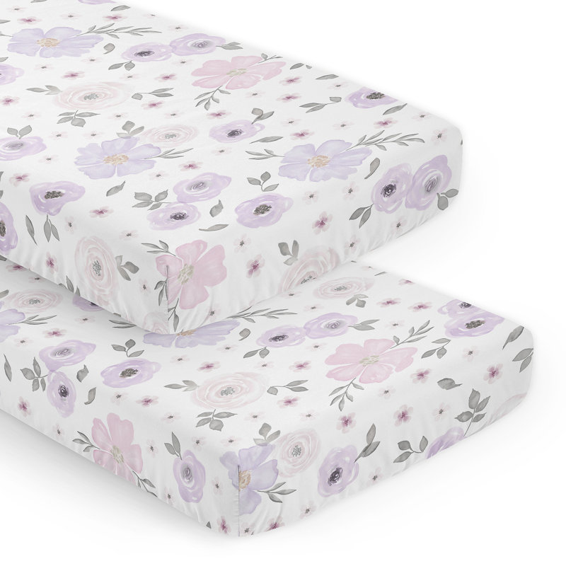 Watercolor Floral Lavender and Grey Fitted Crib Sheet by Sweet Jojo Designs