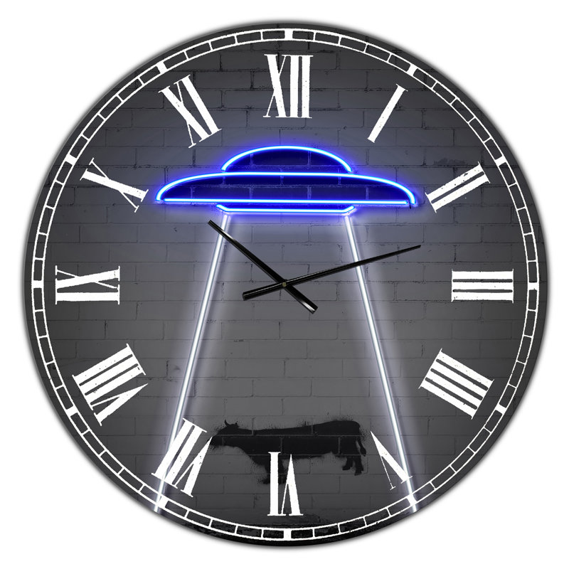 Horloge murale moderne surdimensionnée Neon UFO, Moyen