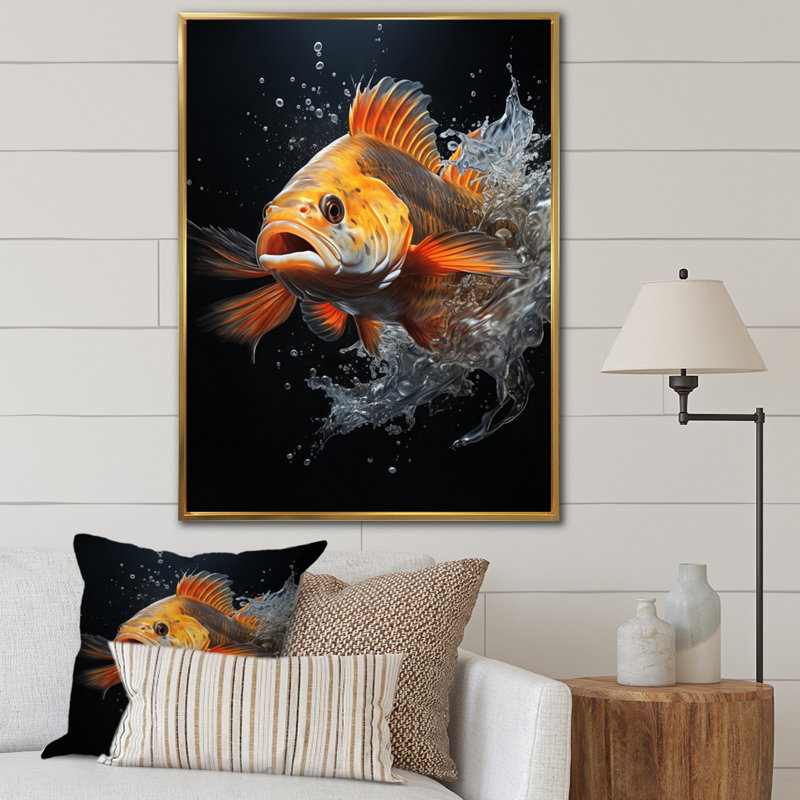 Fishing Dynamic Dive An " Fishing Dynamic Dive An ", 40" H x 30" W x 1.5" D, Gold Floater Framed
