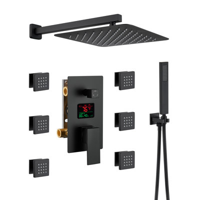 Wall Mounted Luxury Shower System with Digital Display (Rough-in Valve Included)