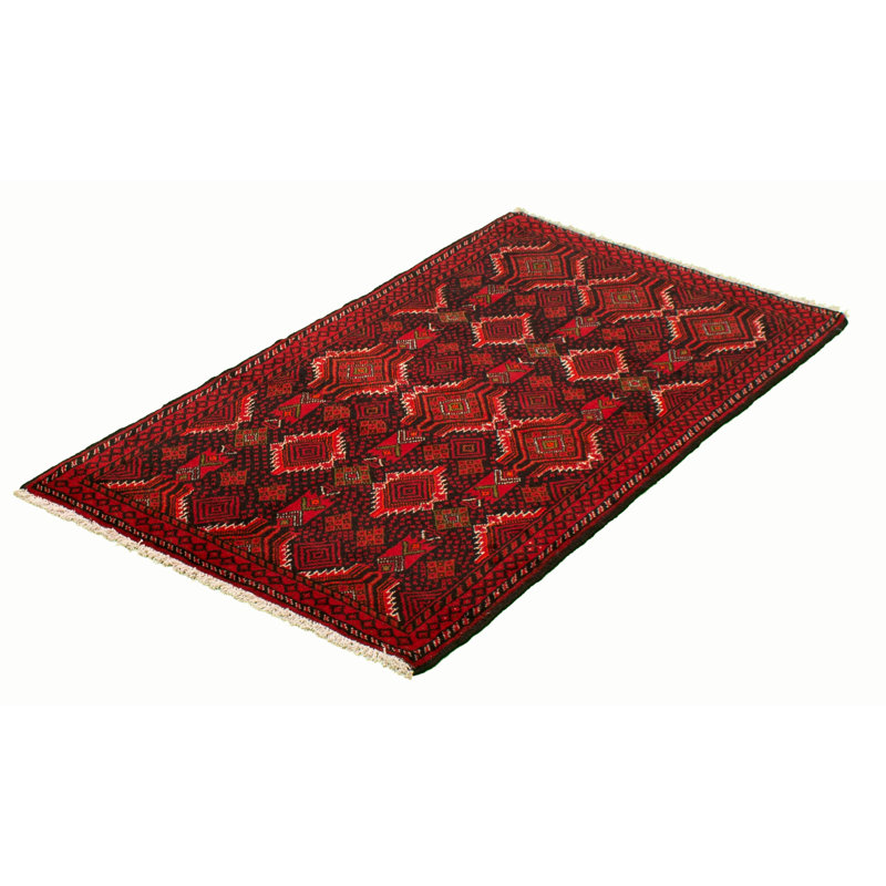 Tapis rouge / noir en laine noué à la main