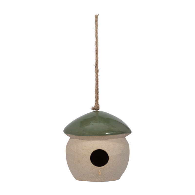 Ceramic Charm: Invite Joy With a Chic Bird Feeder, 7" H x 5" W x 5" D, Green