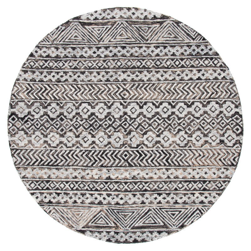 Dimartino Hand Tufted Wool/Cotton Southwestern Rug in Gray/Brown, Round 6'