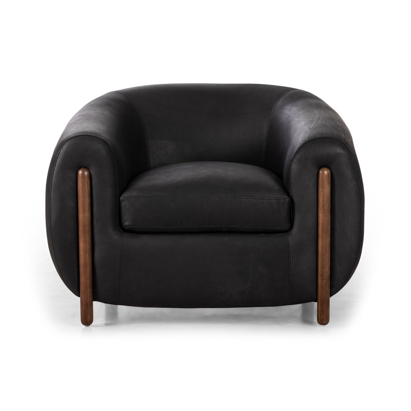 Fauteuil demi-tonneau de 38 po Bruno, Cuir noir héritage