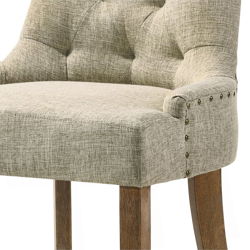 Ensemble de chaises d'appoint en tissu beige et en chêne récupéré Yotam (ensemble de 2)