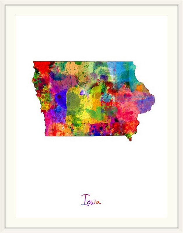 Francy «Iowa Map» par Abarca, impression, Cadre blanc, l 44 po x P 35 po x H 1 po