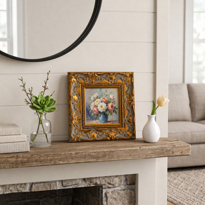Cadre photo antique en bois floral doré, 5 tailles - Motif de coquille ornée pour le mur ou la table