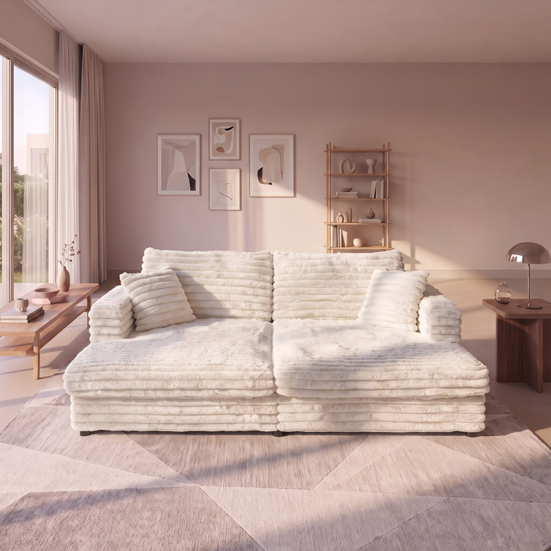 Chaise longue surdimensionnée à assise profonde avec canapé-lit et coussins décoratifs Cloud, Beige