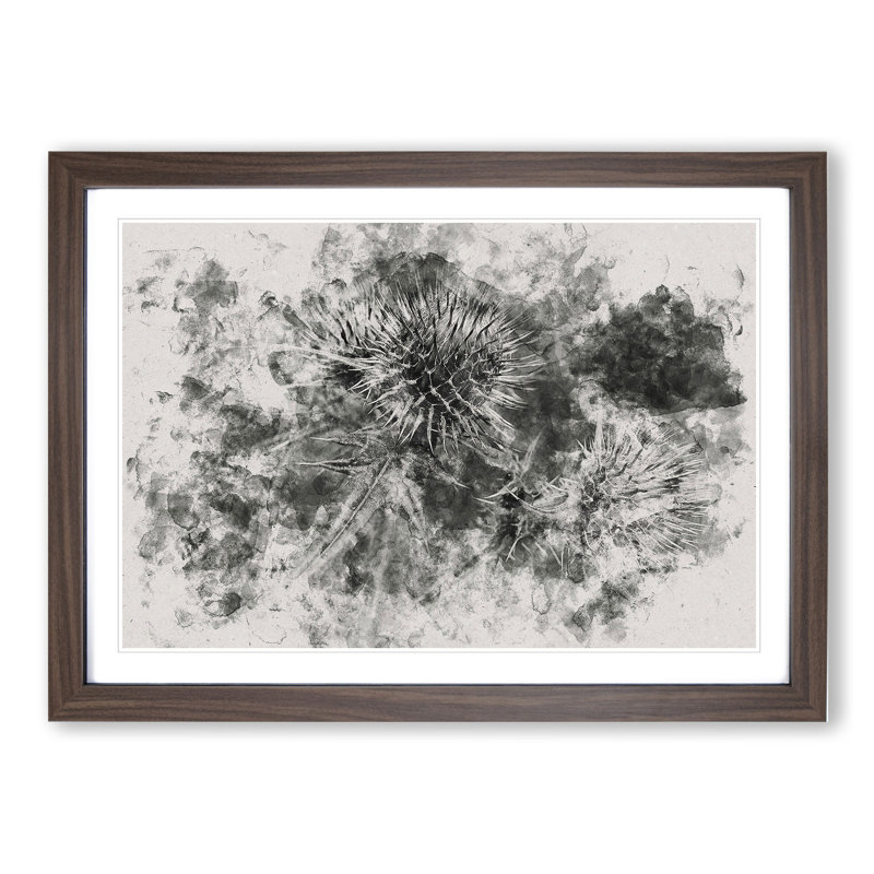 Thistle Flower Vol.5 Watercolour - Picture Frame Graphic Art, 65cm H x 90cm W x 2cm D, Walnut