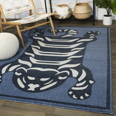 Hasting Blue/Black Modern Tiger Area Rug
