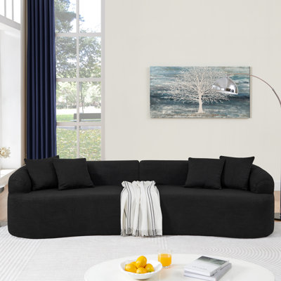 Modern Minimalist Black 4 - Seat Curved Modular Sectional In Lamb's Wool Fabric, Compressed And No Assembly, High Density Foam For Home Comfort Nook Relaxing Moments