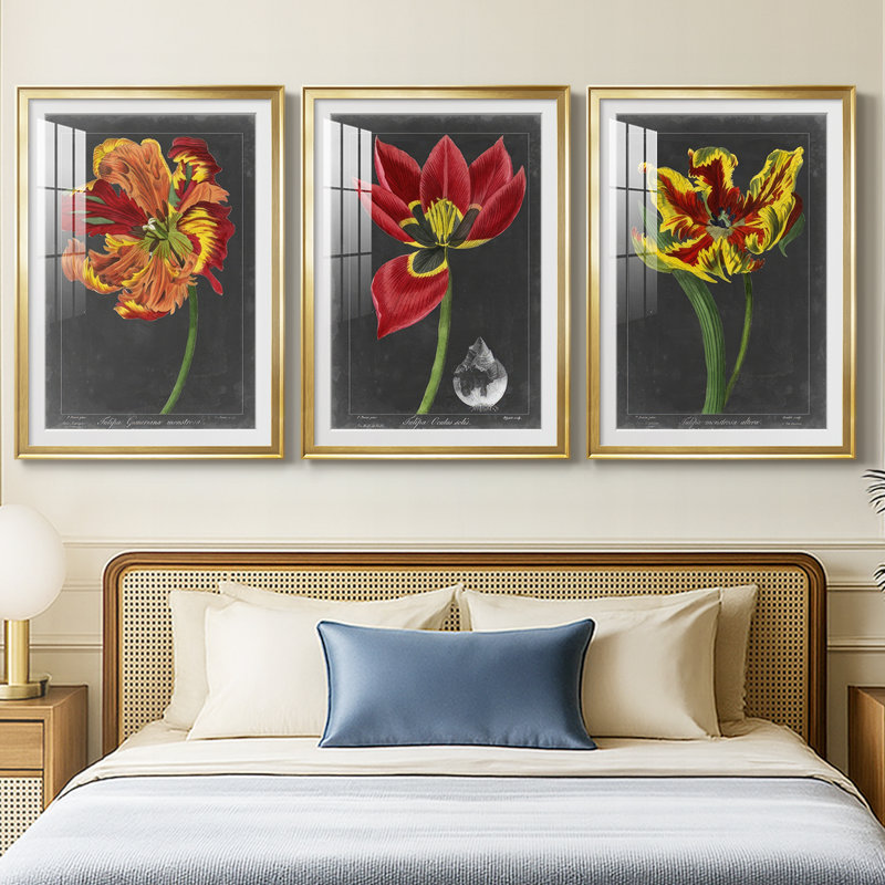 Midnight Tulip I - impression sur mesure encadrée de qualité supérieure - 3 pièces, H 19 po x l 27 po