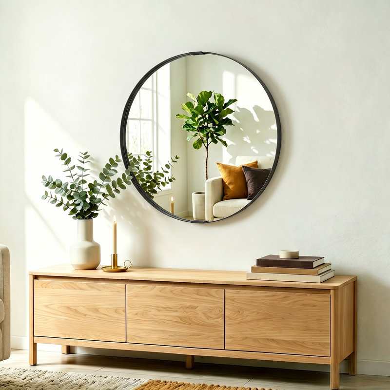 Aluminium Round Mirror, Black