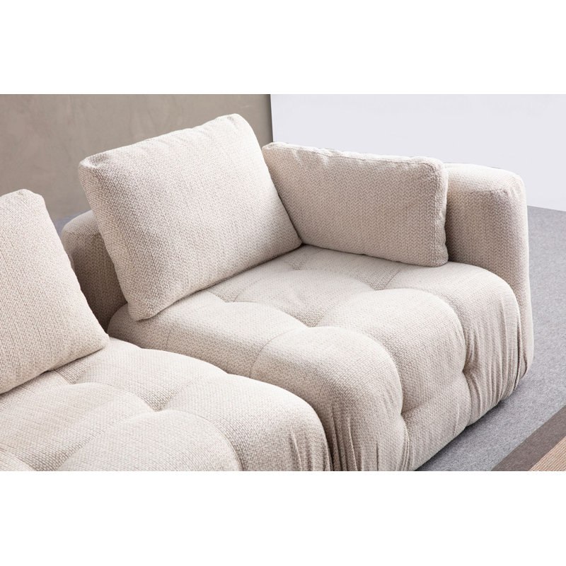 Canapé d'angle élégant, beige, 9,5 pi x 6,6 pi x 2,1 pi | Structure et panneau en bois de hêtre, tissu 100% polyester | Mousse souple 28 g / m² et 24 g / m², 5 coussins | Design moderne pour le confort du salon