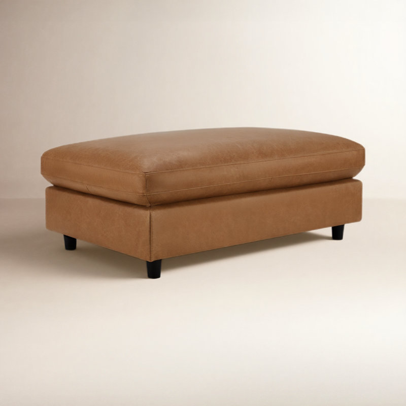 Fleetwood 45" Genuine Leather Rectangle Ottoman, Marseille Brown Genuine Leather