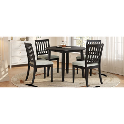Ensemble de table de salle à manger 5 pièces pour 4 personnes, 1 table de salle à manger pliante en bois + 4 chaises rembourrées, conception compacte pour petits appartements et salles à manger - Noir