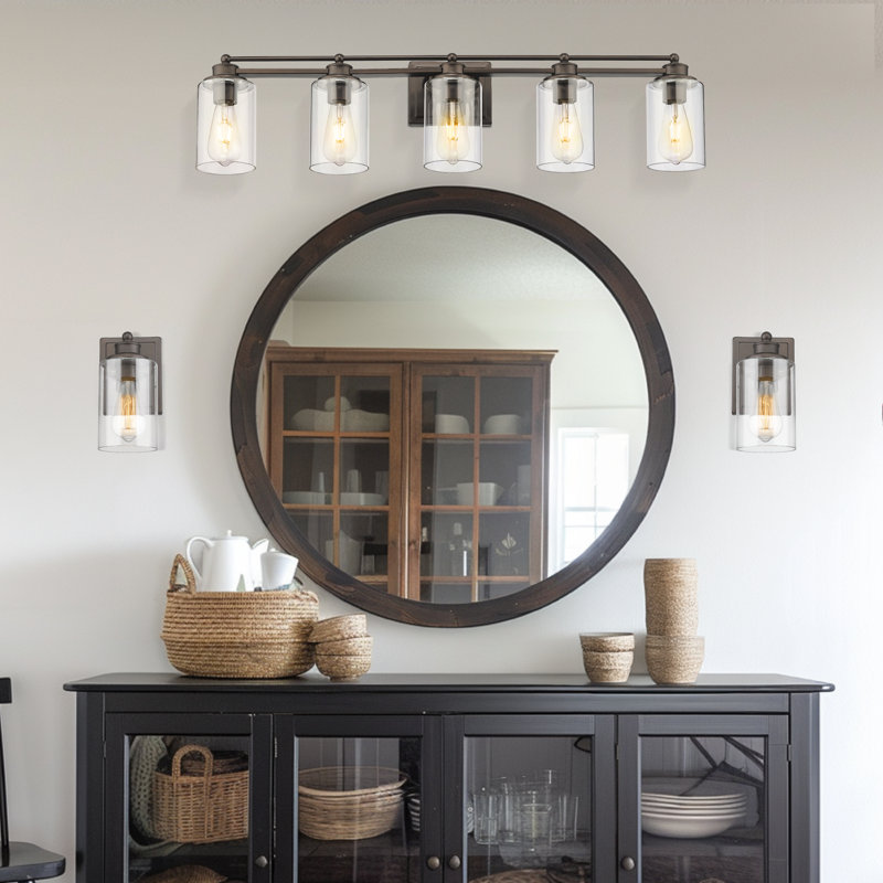 Oil Rubbed Bronze 5-Light Dimmable Vanity Fixture with Clear Glass Shades
