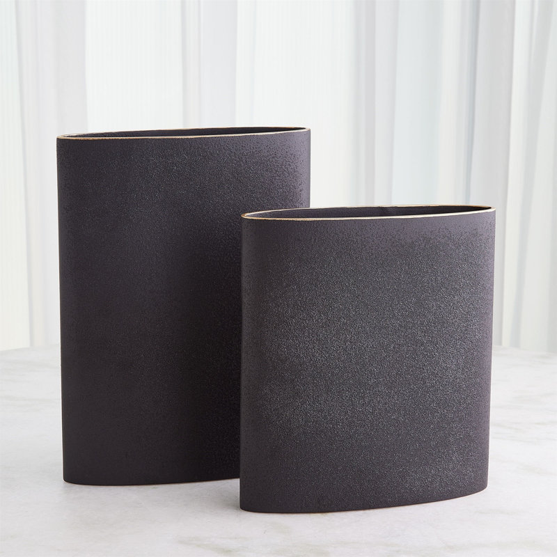 Tuba Vase-Black W/Gold Rim-Lg, 13" H x 12" W x 3.25" D