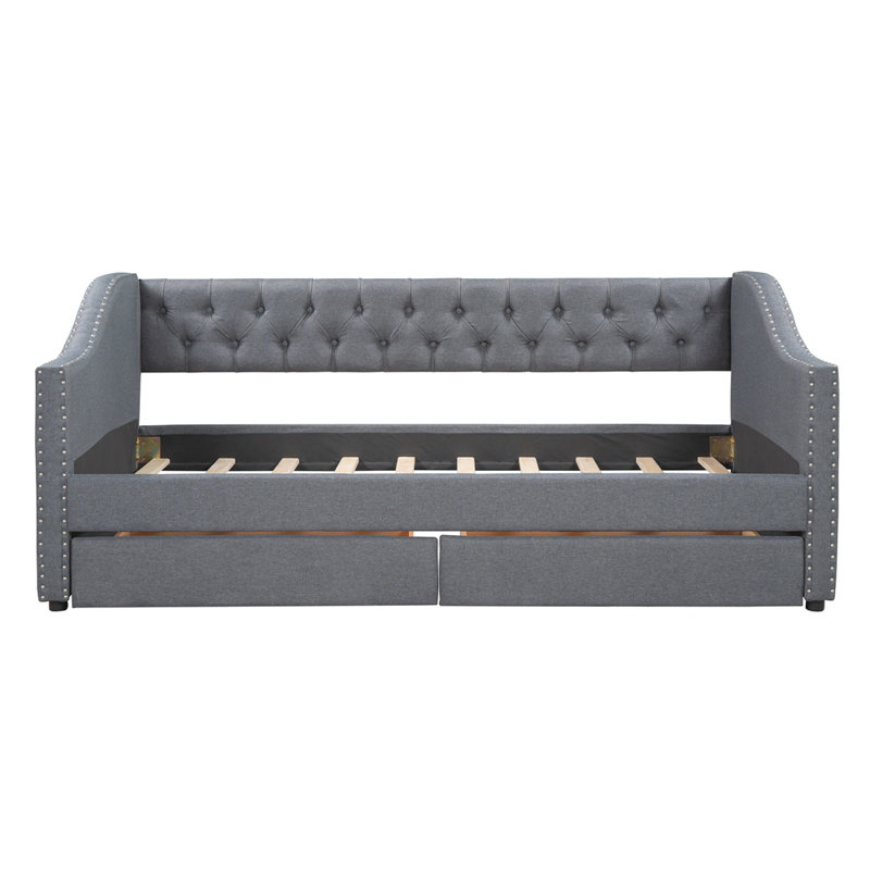 Twin Size daybed with Two Drawers, Wood Twin Daybed, Gray, Gray, Twin