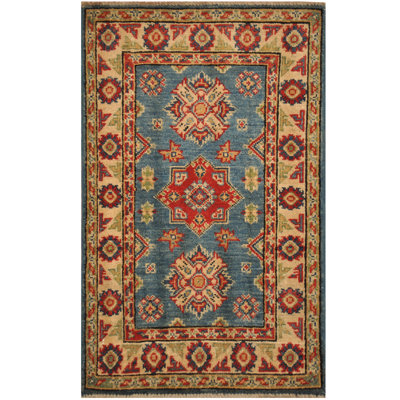 Tapis de zone en laine 2 pi x 3 pi noué la à la main one-of-kind-kazak Tsuguko