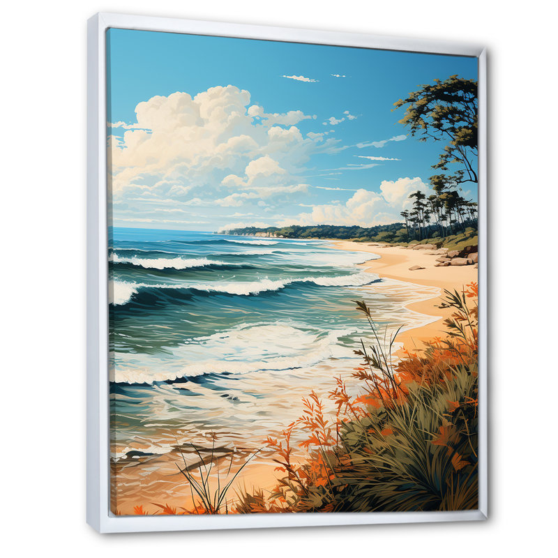 Plage tropicale paradisiaque - art mural plage, Cadre flottant blanc, H 44 po x l 34 po x P 1,5 po