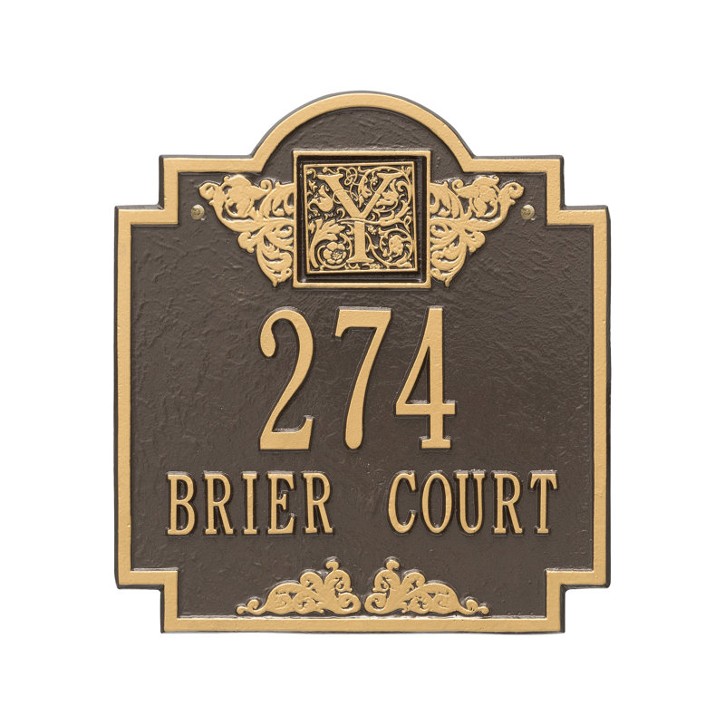 Plaque d'adresse murale monogramme à 2 lignes, Bronze et doré, Oui