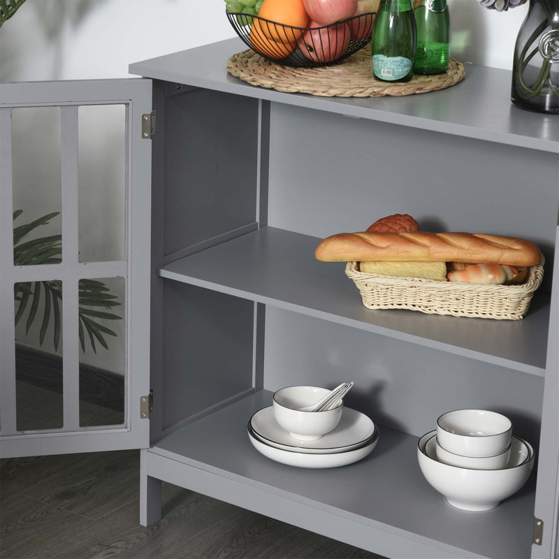Grey MDF Sideboard Buffet with Transparent Doors