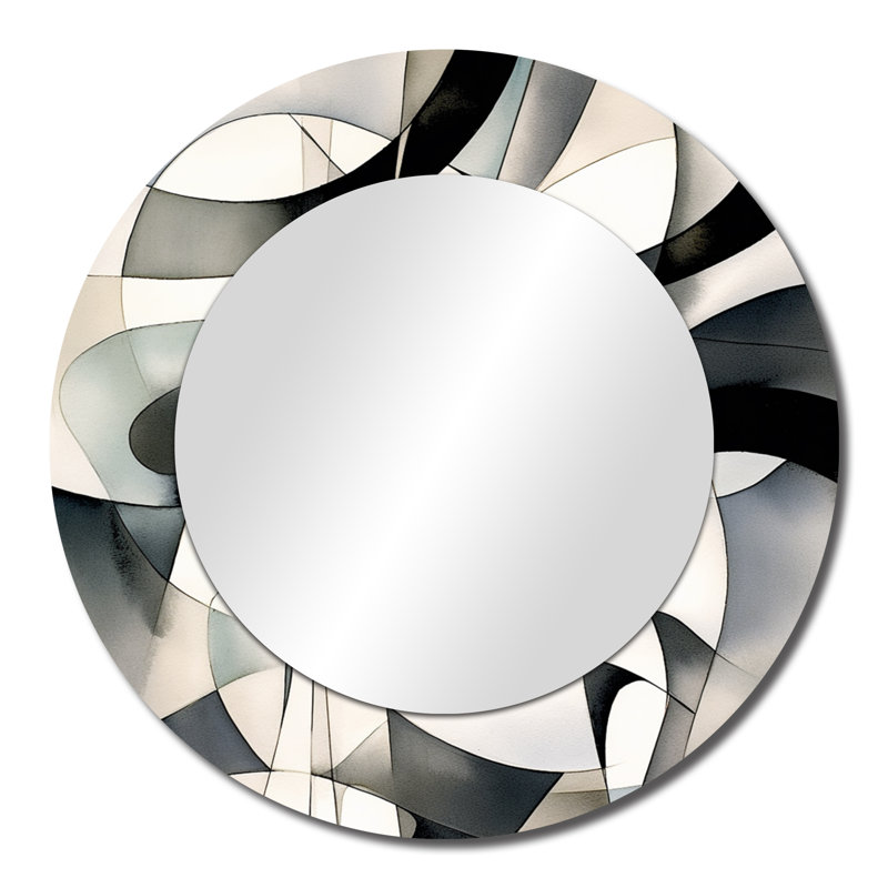 Abstrait neutre neutre XIII - miroir rond moderne géométrique 36 pouces, 23 po x 23 po