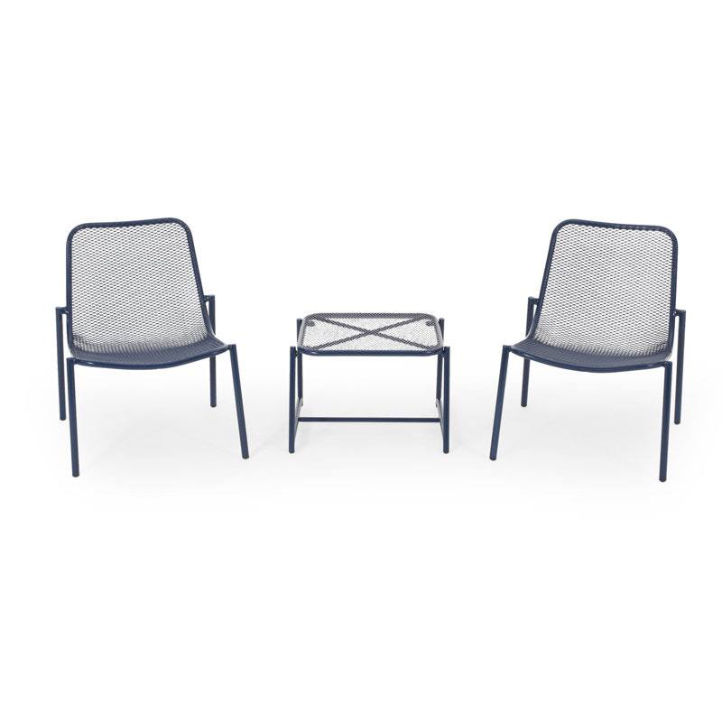 Ensemble de conversation de patio pour 2 personnes Akers Wood, Bleu marine mat