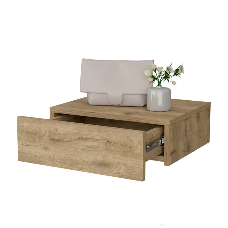 One Drawer Faux Wood Floating Nightstand, Natural