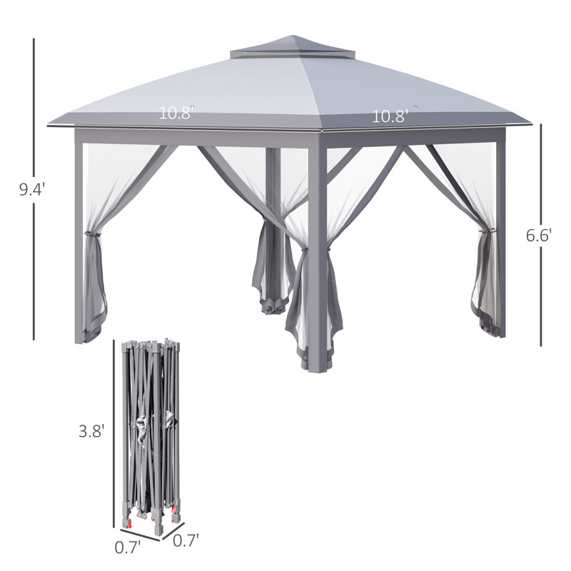 Iov Pop Up Canopy Tent with Netting and Carry Bag, Instant Gazebo Sun Shelter, Grey, 113.5" H x 130" W x 130" D
